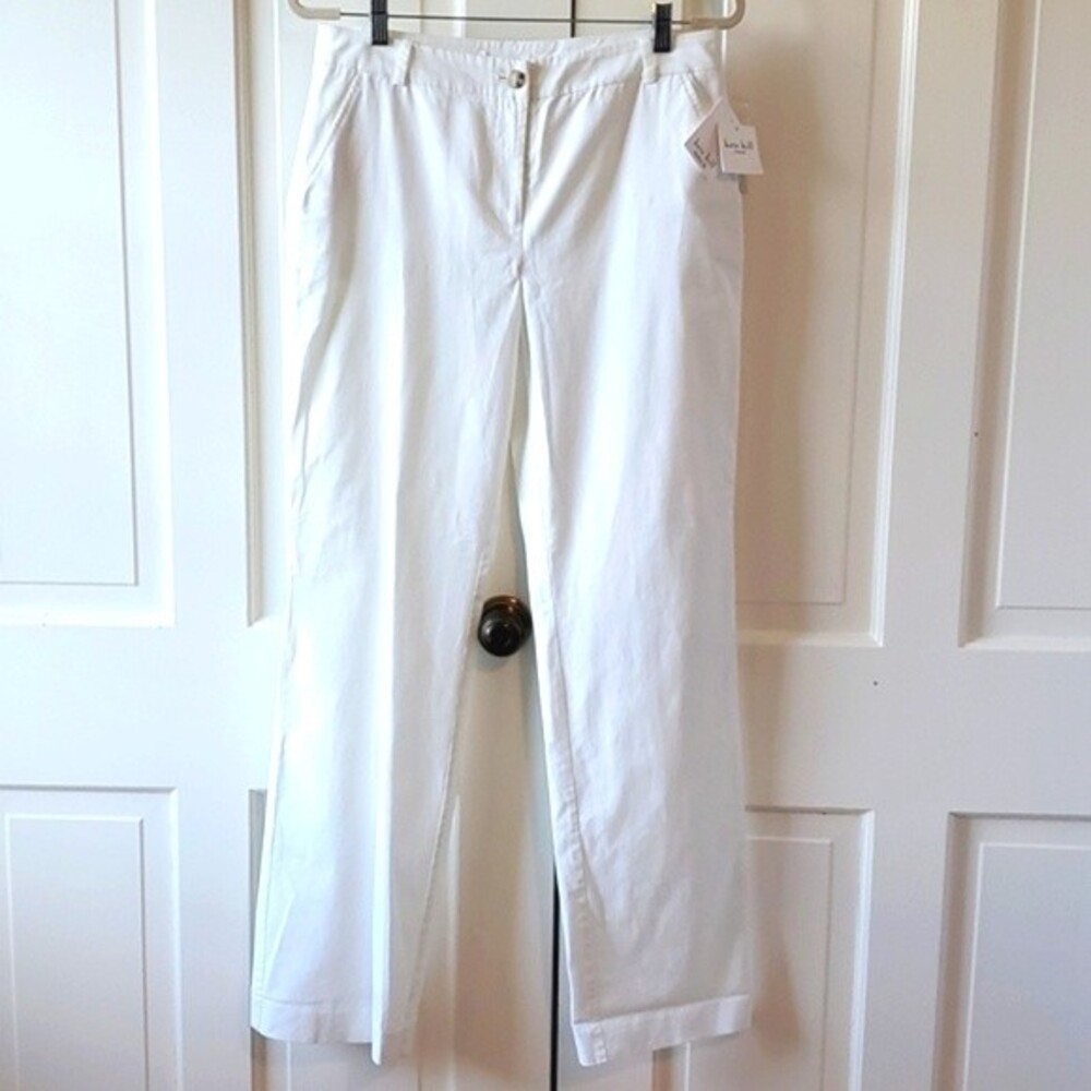 NWT KATE HILL WHITE PANTS STRAIGHT LEG LINDSEY FIT COTTON SIZE 6 FULL LENGTH